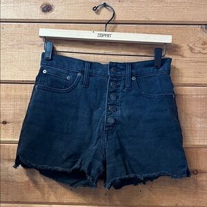 Madewell High-Rise Denim Boyshorts faded black wash with a button fly closure